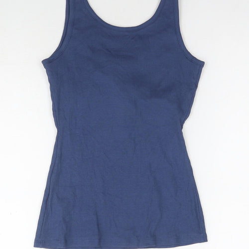 Marks and Spencer Womens Blue Cotton Basic Tank Size 10 Round Neck - Built-in Bra