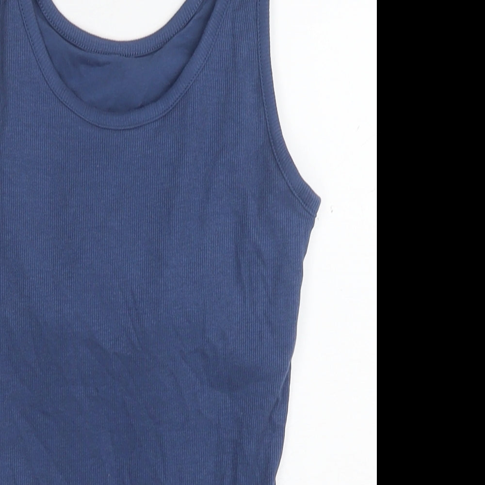 Marks and Spencer Womens Blue Cotton Basic Tank Size 10 Round Neck - Built-in Bra