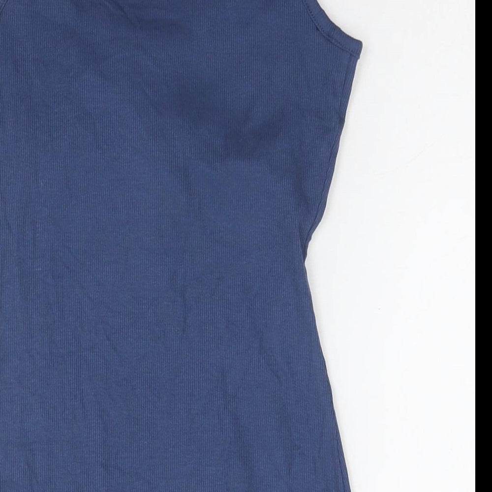 Marks and Spencer Womens Blue Cotton Basic Tank Size 10 Round Neck - Built-in Bra