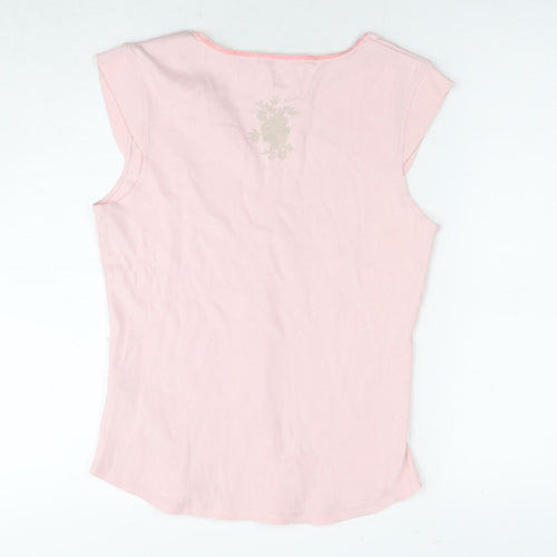 Marks and Spencer Womens Pink Cotton Basic T-Shirt Size 16 V-Neck