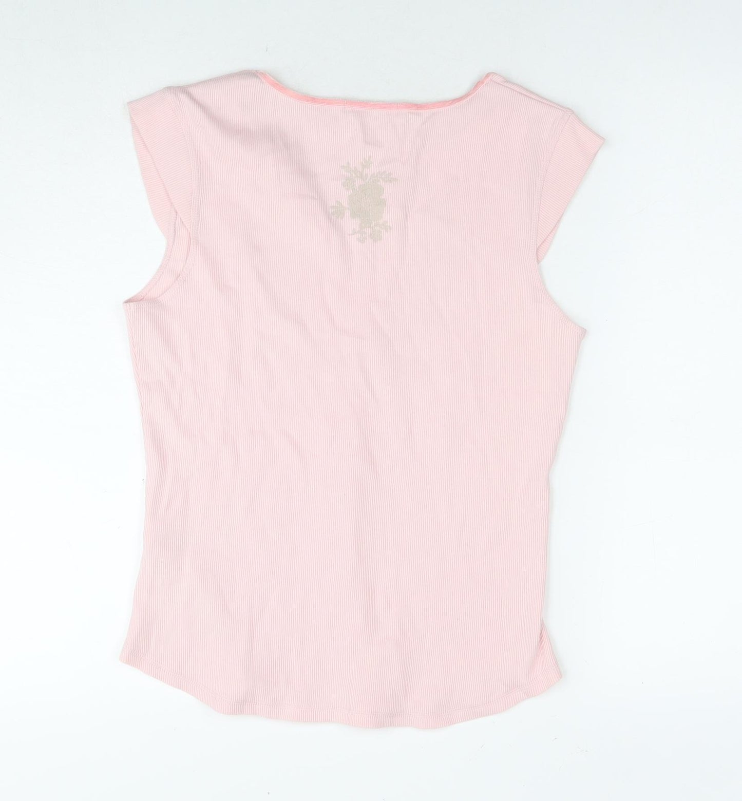 Marks and Spencer Womens Pink Cotton Basic T-Shirt Size 16 V-Neck