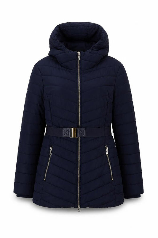 Front view of H&M women’s blue jacket, size M, zip