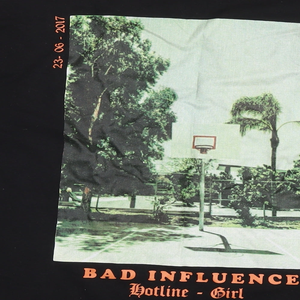 Missguided Womens Black Cotton Basic T-Shirt Size 6 Round Neck - Bad influence basketball