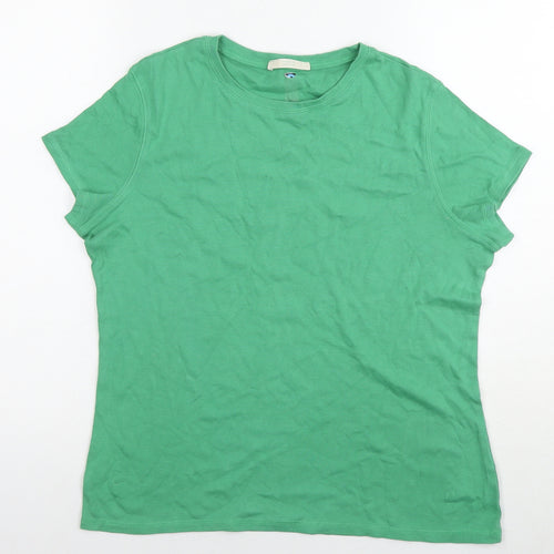 Marks and Spencer Womens Green Cotton Basic T-Shirt Size 16 Round Neck