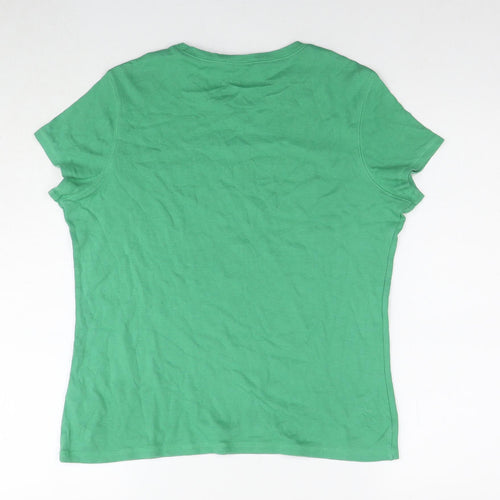 Marks and Spencer Womens Green Cotton Basic T-Shirt Size 16 Round Neck