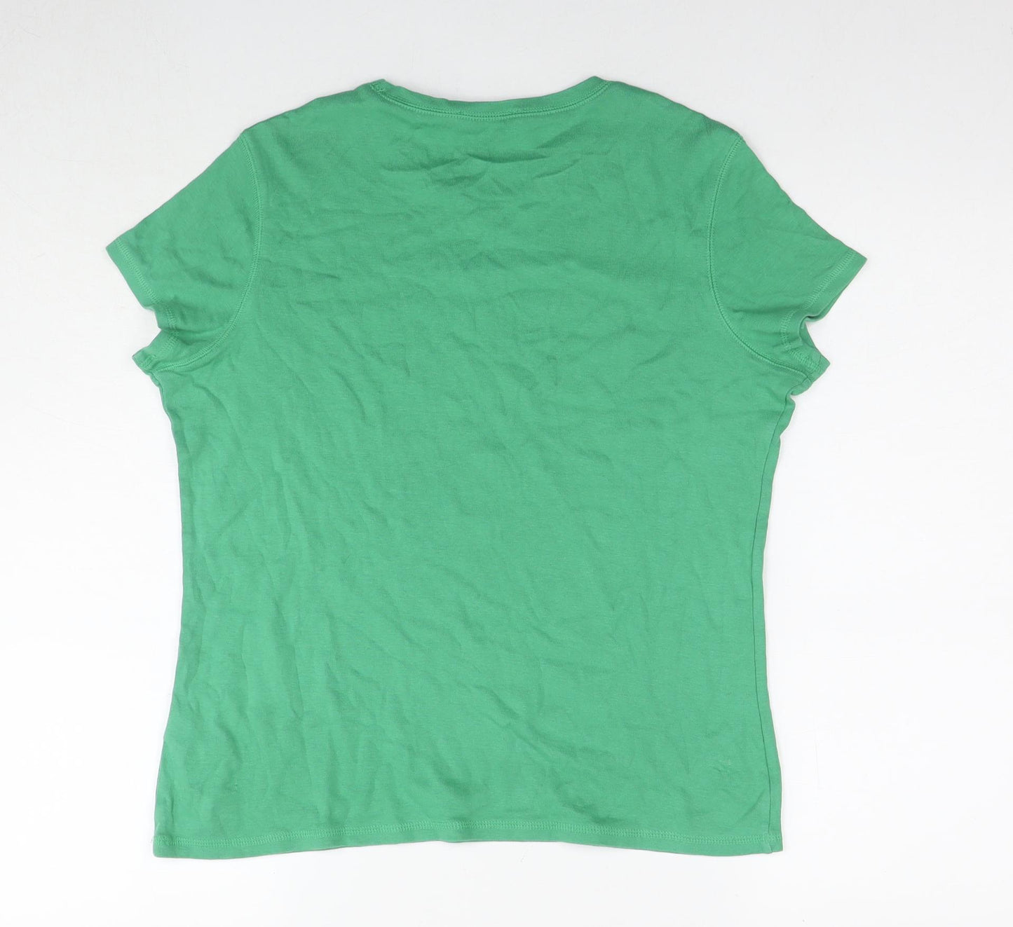 Marks and Spencer Womens Green Cotton Basic T-Shirt Size 16 Round Neck