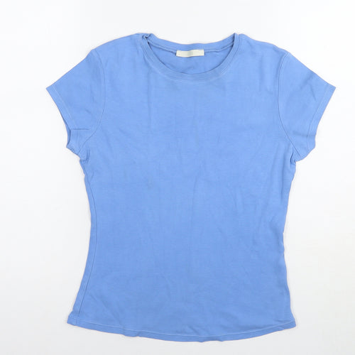 Marks and Spencer Womens Blue Cotton Basic T-Shirt Size 10 Round Neck