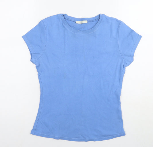 Marks and Spencer Womens Blue Cotton Basic T-Shirt Size 10 Round Neck