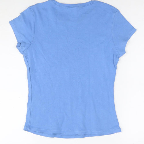 Marks and Spencer Womens Blue Cotton Basic T-Shirt Size 10 Round Neck