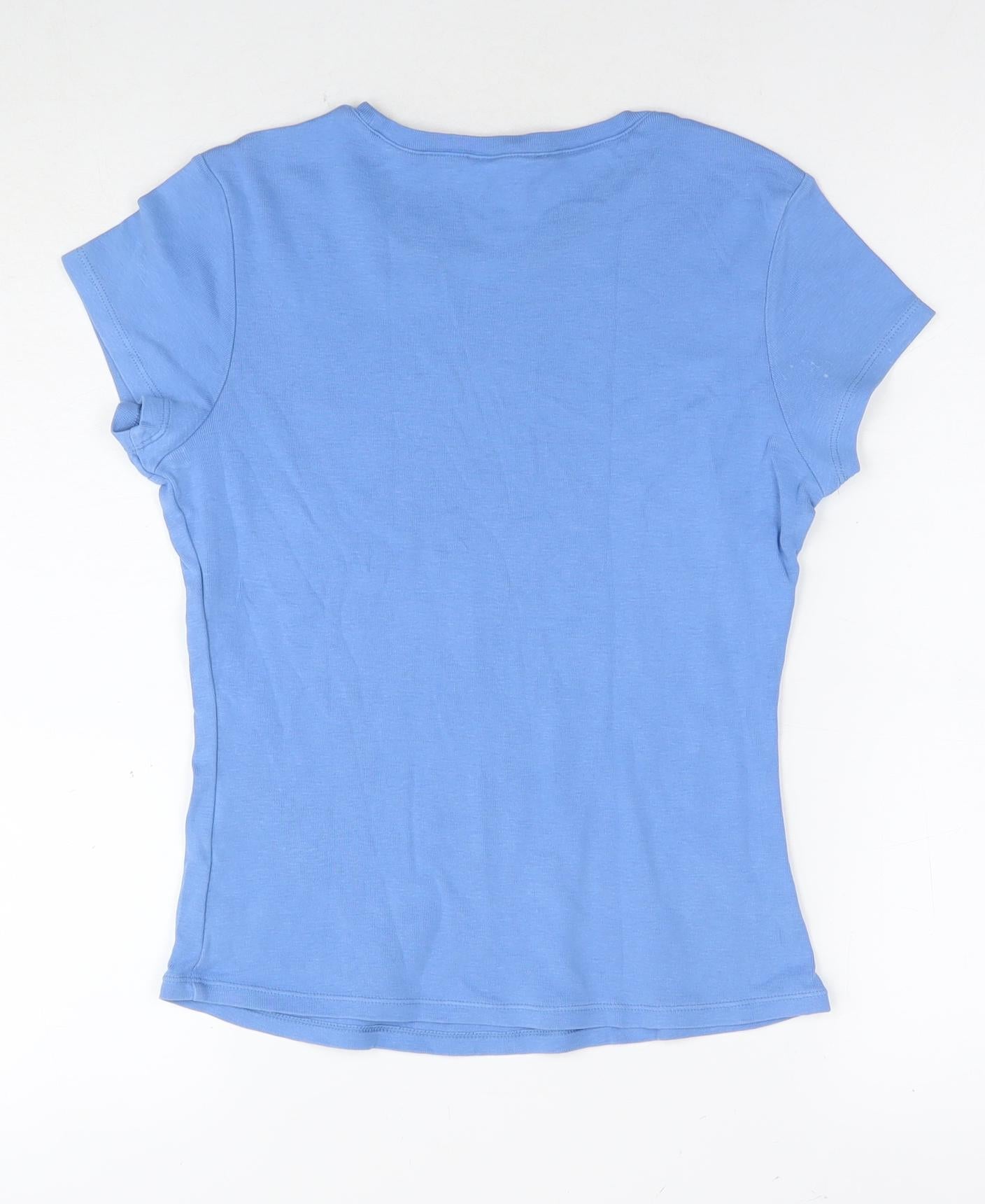 Marks and Spencer Womens Blue Cotton Basic T-Shirt Size 10 Round Neck