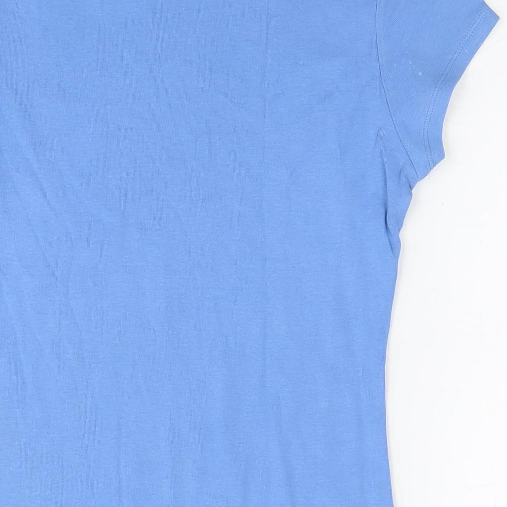 Marks and Spencer Womens Blue Cotton Basic T-Shirt Size 10 Round Neck