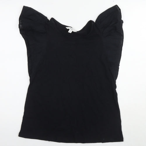 Marks and Spencer Womens Black Cotton Basic T-Shirt Size 6 Round Neck