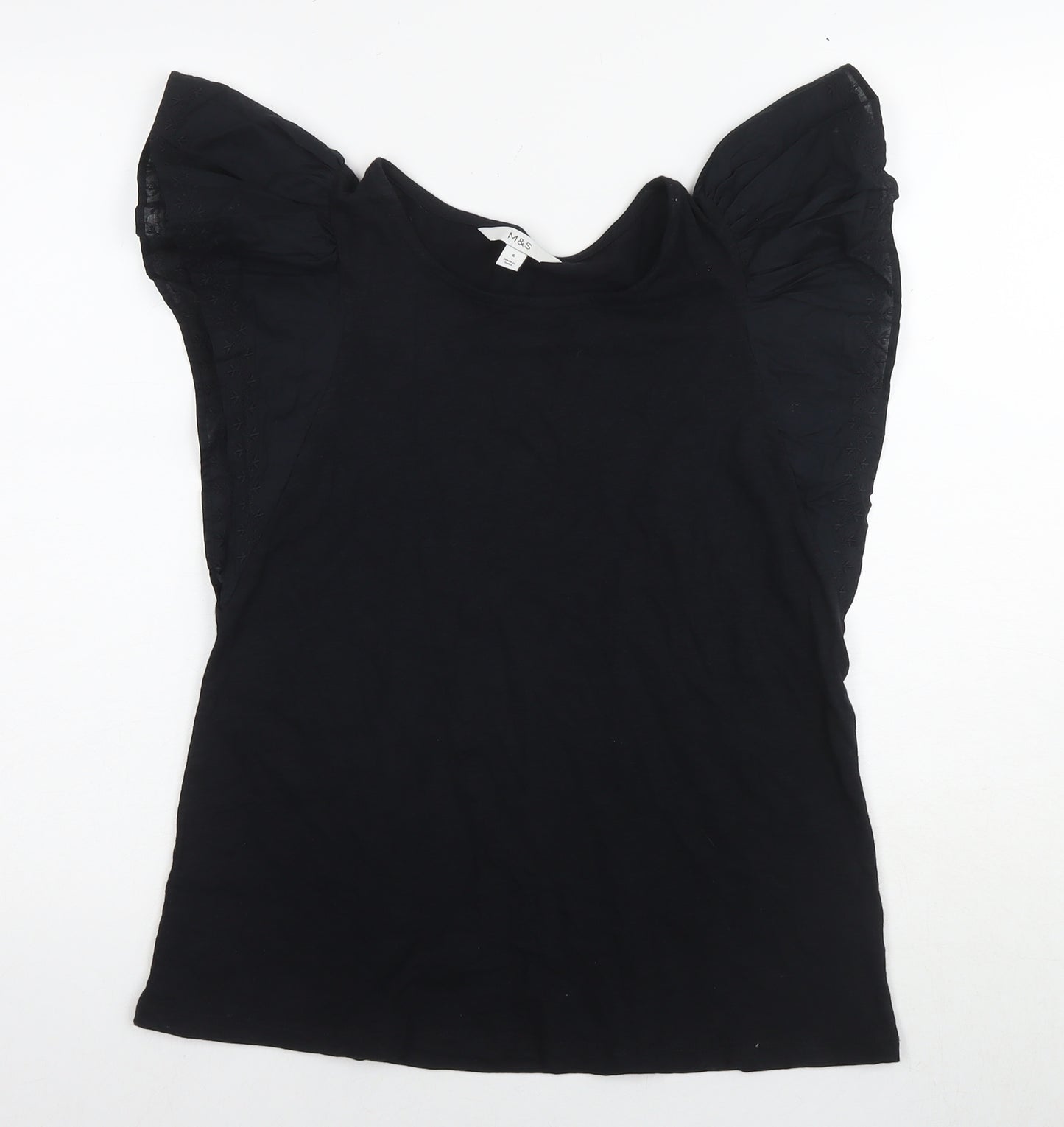 Marks and Spencer Womens Black Cotton Basic T-Shirt Size 6 Round Neck