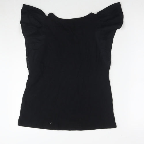 Marks and Spencer Womens Black Cotton Basic T-Shirt Size 6 Round Neck