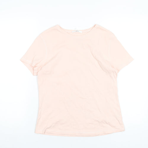 Marks and Spencer Womens Pink Cotton Basic T-Shirt Size 16 Round Neck