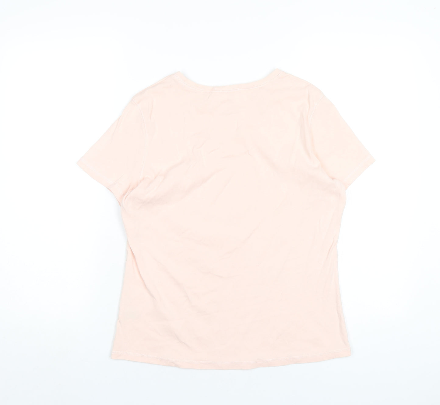 Marks and Spencer Womens Pink Cotton Basic T-Shirt Size 16 Round Neck