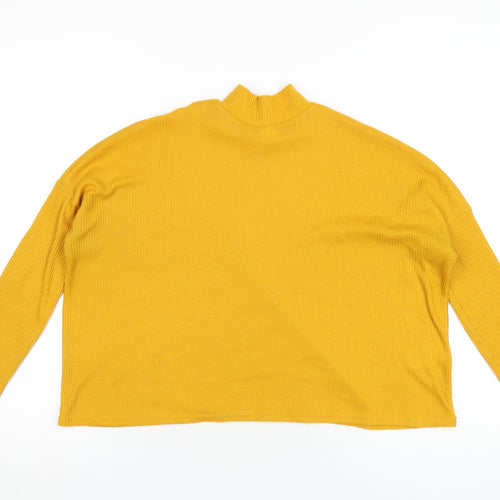 H&M Womens Yellow Polyester Basic T-Shirt Size XS Mock Neck