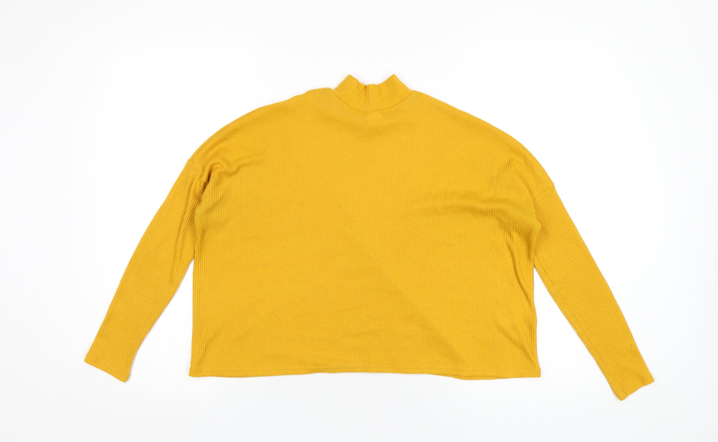 H&M Womens Yellow Polyester Basic T-Shirt Size XS Mock Neck