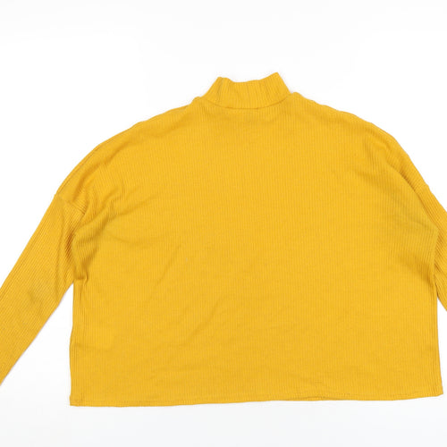 H&M Womens Yellow Polyester Basic T-Shirt Size XS Mock Neck