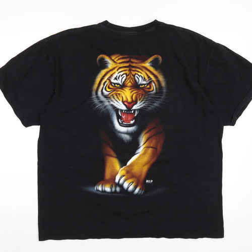 Wild Mens Black Cotton T-Shirt Size XL Round Neck