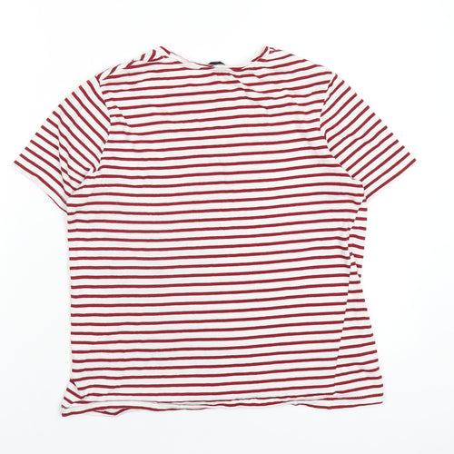 Zara Womens Red Striped Cotton Basic T-Shirt Size M Round Neck