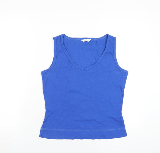 Marks and Spencer Womens Blue Cotton Basic Tank Size 14 V-Neck