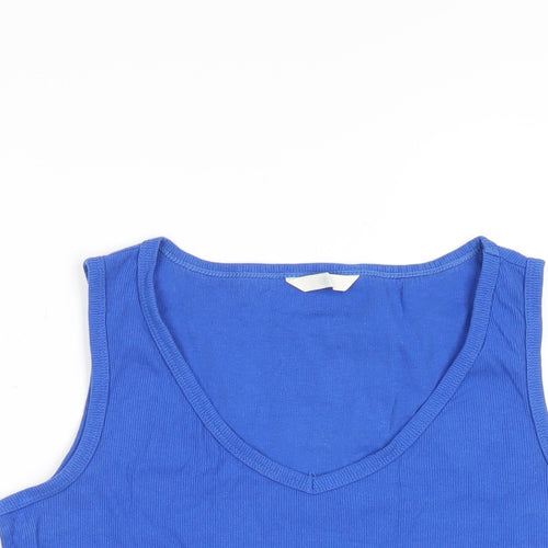 Marks and Spencer Womens Blue Cotton Basic Tank Size 14 V-Neck