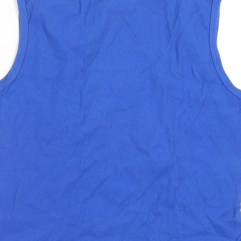 Marks and Spencer Womens Blue Cotton Basic Tank Size 14 V-Neck