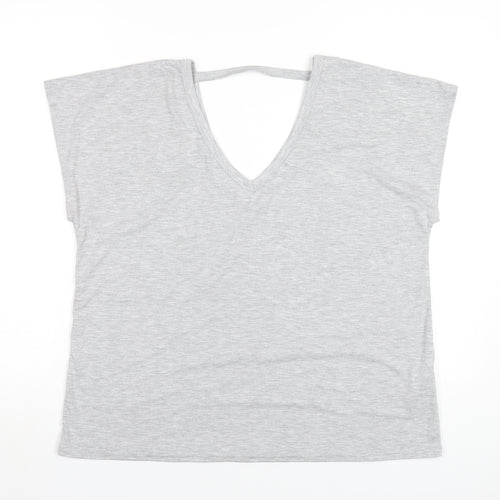 Boohoo Womens Grey Viscose Basic T-Shirt Size 18 V-Neck