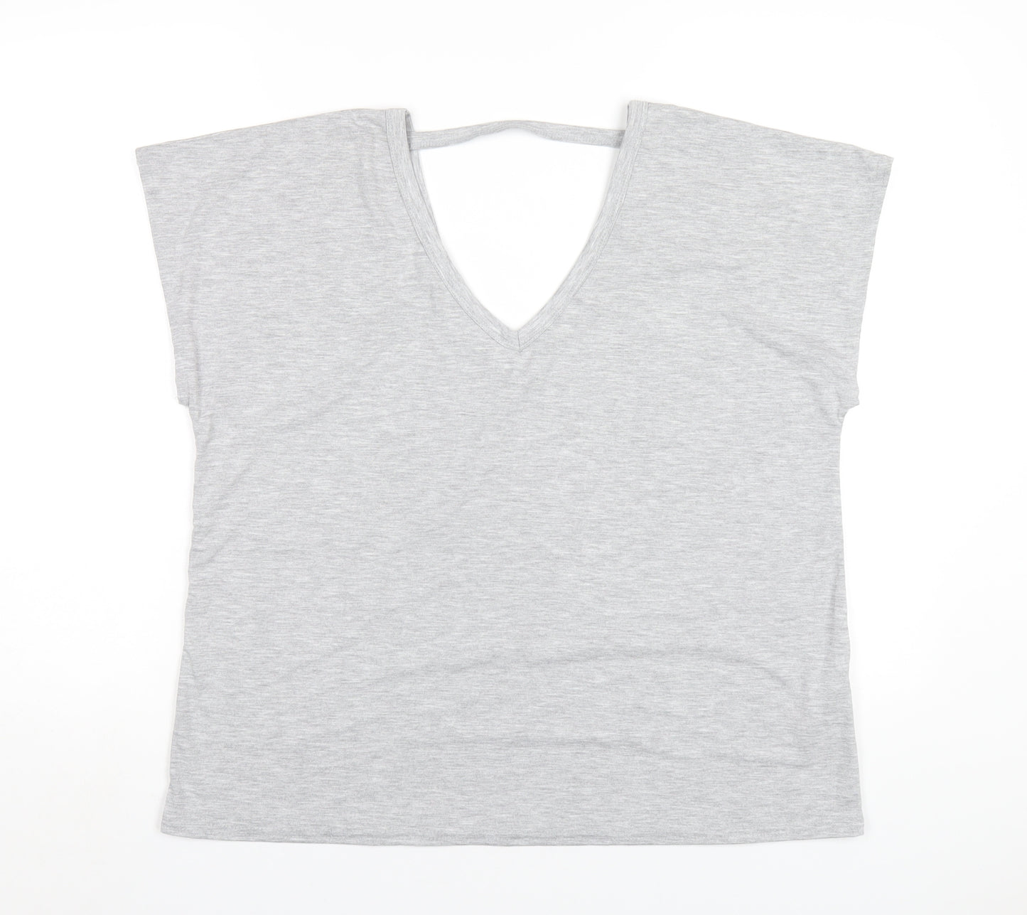 Boohoo Womens Grey Viscose Basic T-Shirt Size 18 V-Neck