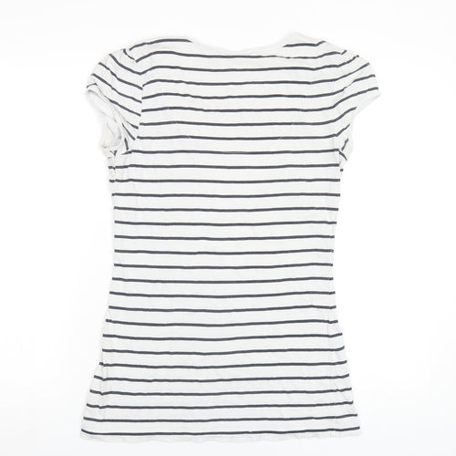 NEXT Womens White Striped Cotton Basic T-Shirt Size 12 Scoop Neck