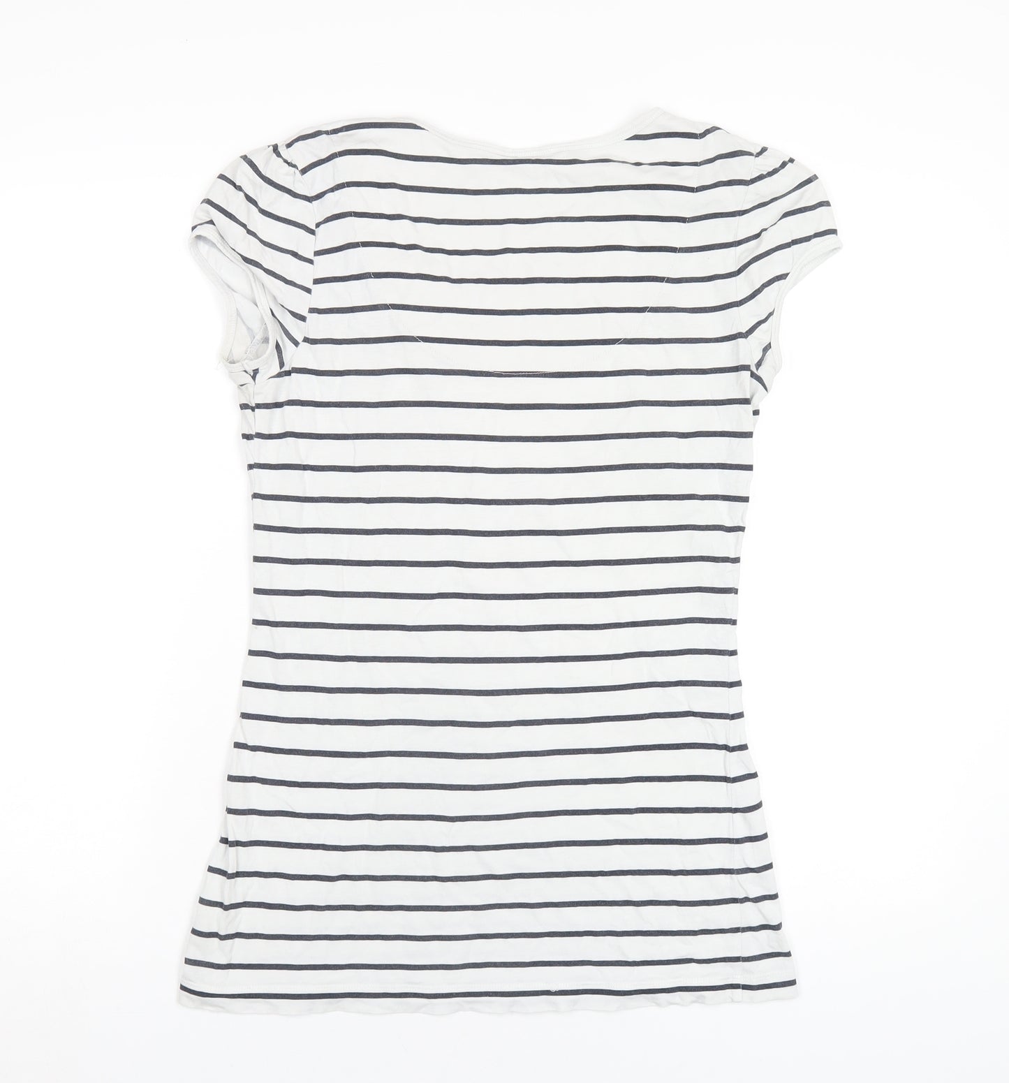 NEXT Womens White Striped Cotton Basic T-Shirt Size 12 Scoop Neck