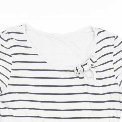 NEXT Womens White Striped Cotton Basic T-Shirt Size 12 Scoop Neck