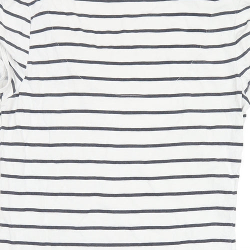 NEXT Womens White Striped Cotton Basic T-Shirt Size 12 Scoop Neck