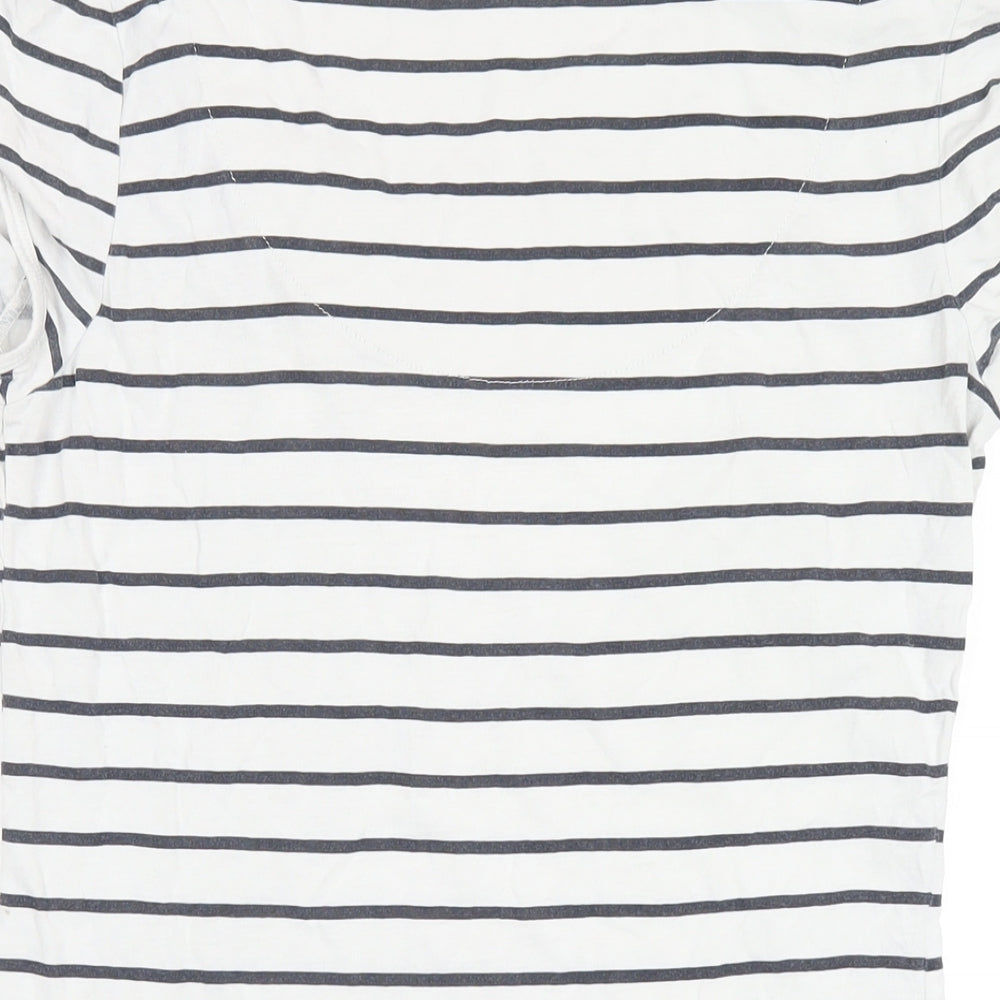 NEXT Womens White Striped Cotton Basic T-Shirt Size 12 Scoop Neck