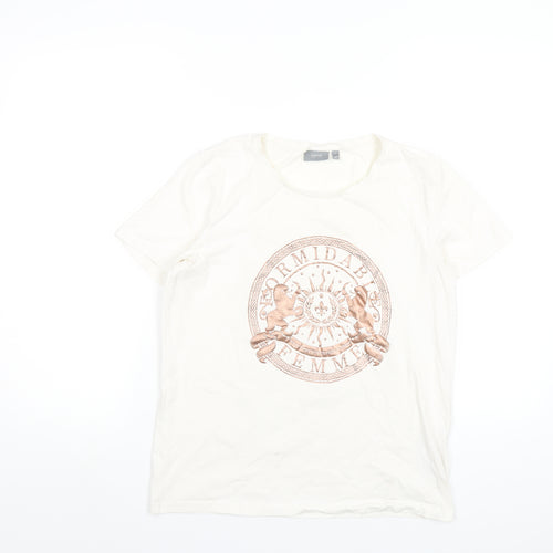 b.young Womens White Cotton Basic T-Shirt Size S Round Neck