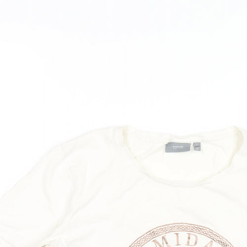 b.young Womens White Cotton Basic T-Shirt Size S Round Neck