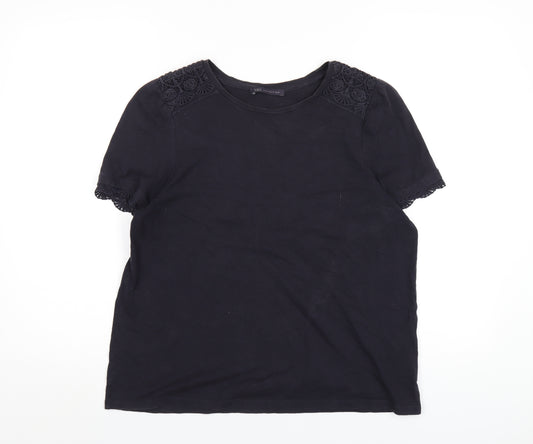 Marks and Spencer Womens Blue Cotton Basic T-Shirt Size 14 Round Neck