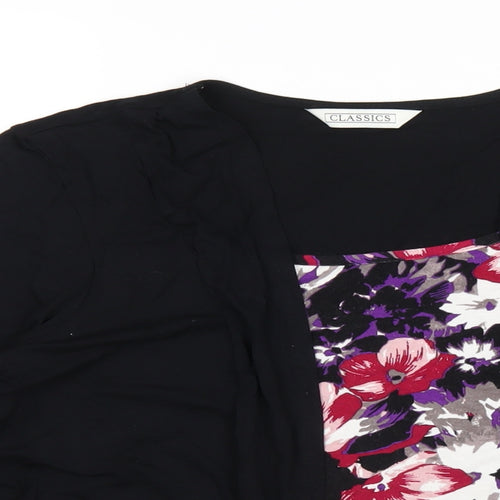 Classics Womens Black Floral Viscose Basic T-Shirt Size 16 Round Neck