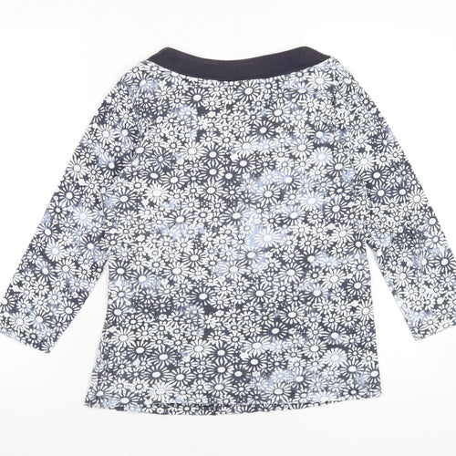 Maine Womens Blue Floral Cotton Basic T-Shirt Size 14 Scoop Neck