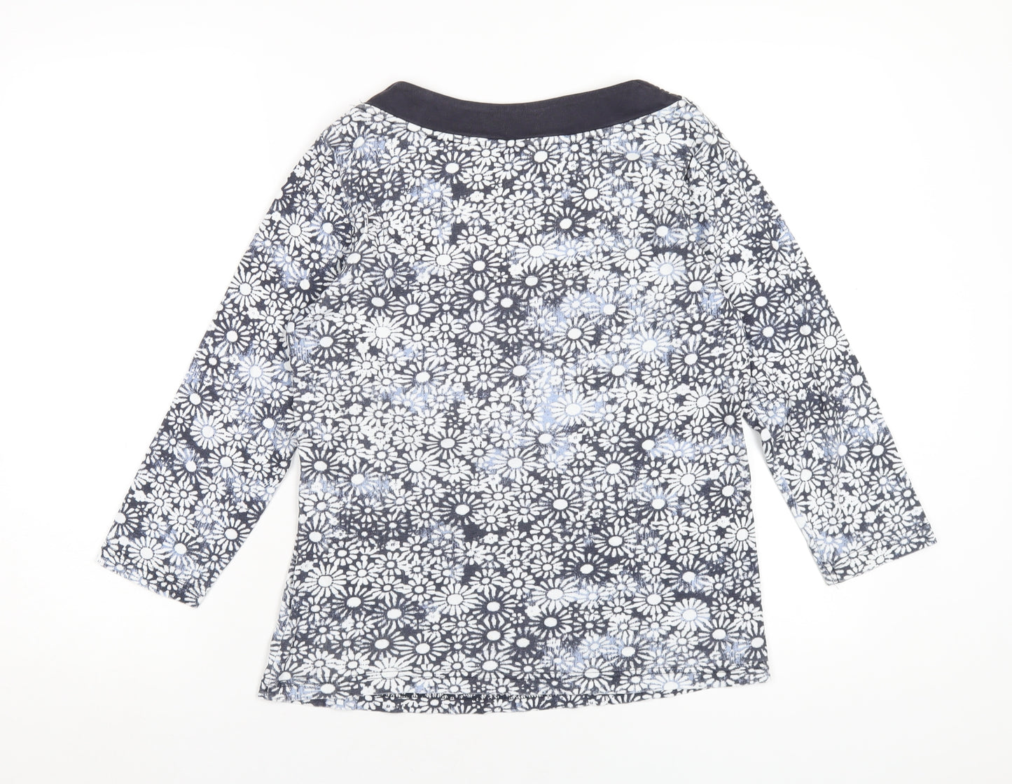 Maine Womens Blue Floral Cotton Basic T-Shirt Size 14 Scoop Neck