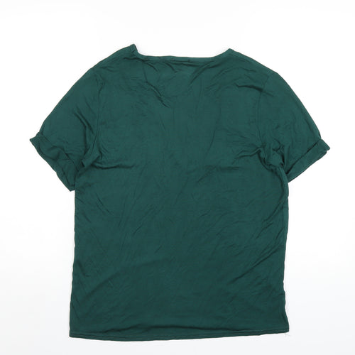Nasty Gal Womens Green Viscose Basic T-Shirt Size M V-Neck