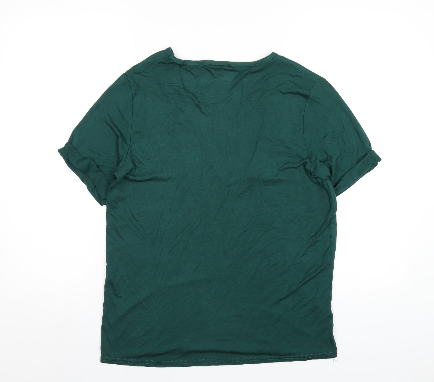 Nasty Gal Womens Green Viscose Basic T-Shirt Size M V-Neck