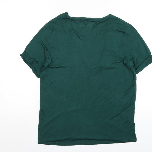 Nasty Gal Womens Green Viscose Basic T-Shirt Size M V-Neck