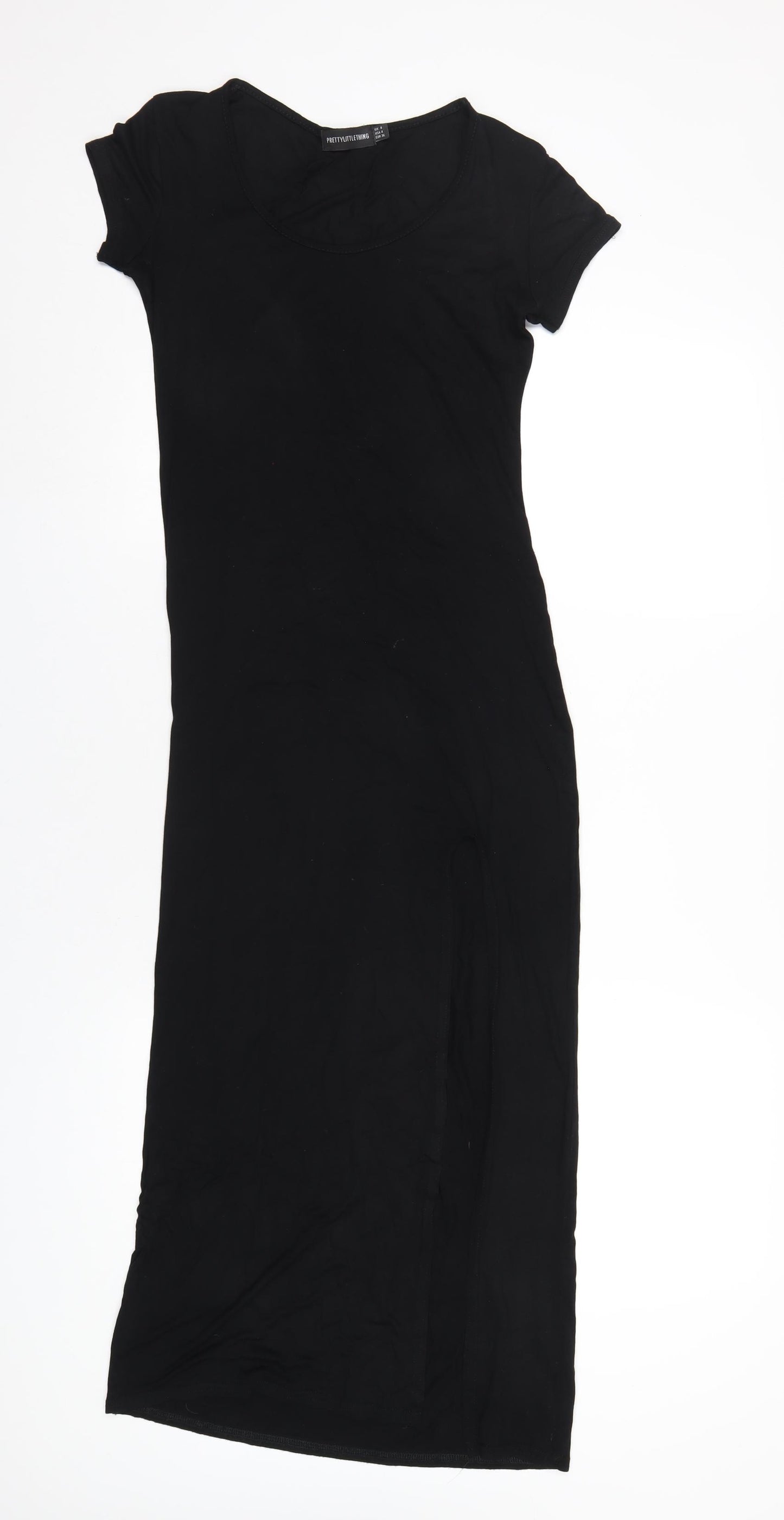 PRETTYLITTLETHING Womens Black Viscose Maxi Size 8 Round Neck Pullover