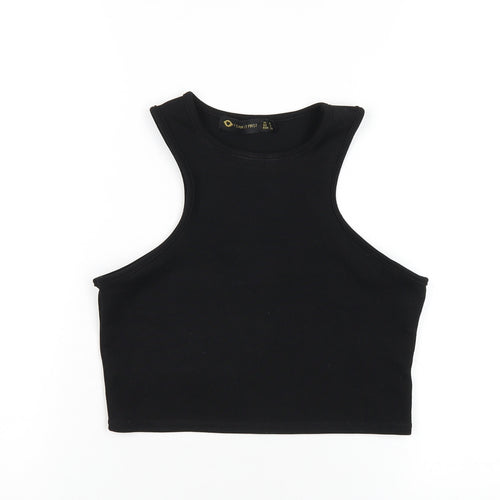 I SAW IT FIRST Womens Black Polyester Cropped Tank Size 8 Round Neck