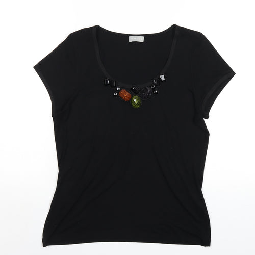 Per Una Womens Black Cotton Basic T-Shirt Size 16 Scoop Neck - Beaded Neckline