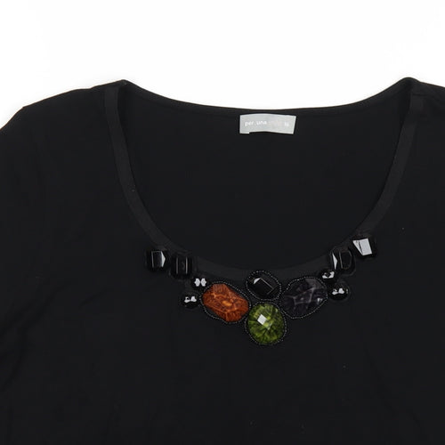 Per Una Womens Black Cotton Basic T-Shirt Size 16 Scoop Neck - Beaded Neckline