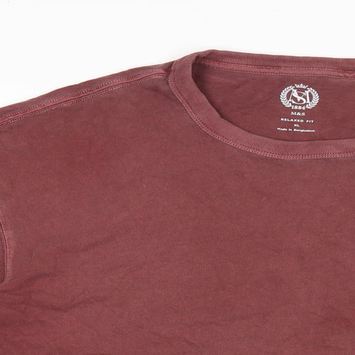 Marks and Spencer Mens Red Cotton T-Shirt Size XL Round Neck