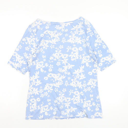 Marks and Spencer Womens Blue Floral Cotton Basic T-Shirt Size 16 Round Neck